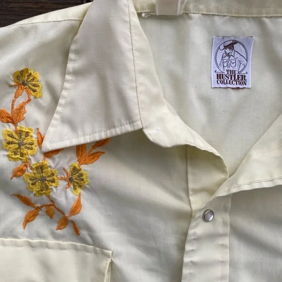 The hustler collection pearl snap vintage button down shirt embroidered - Picture 3 of 8